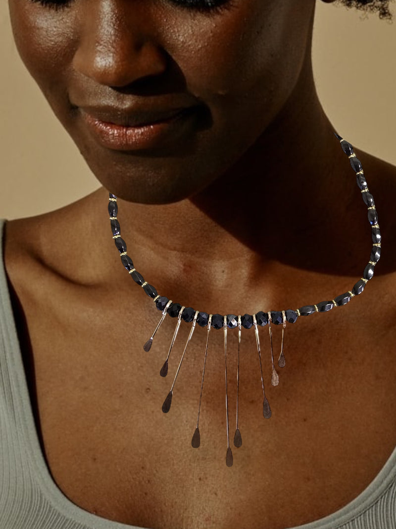Gemstone and Crystal Bead Paddle Necklace