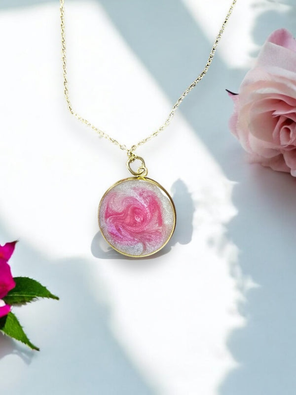 Gold-Plated Resin Pendant Necklace | Unique Handmade Jewelry