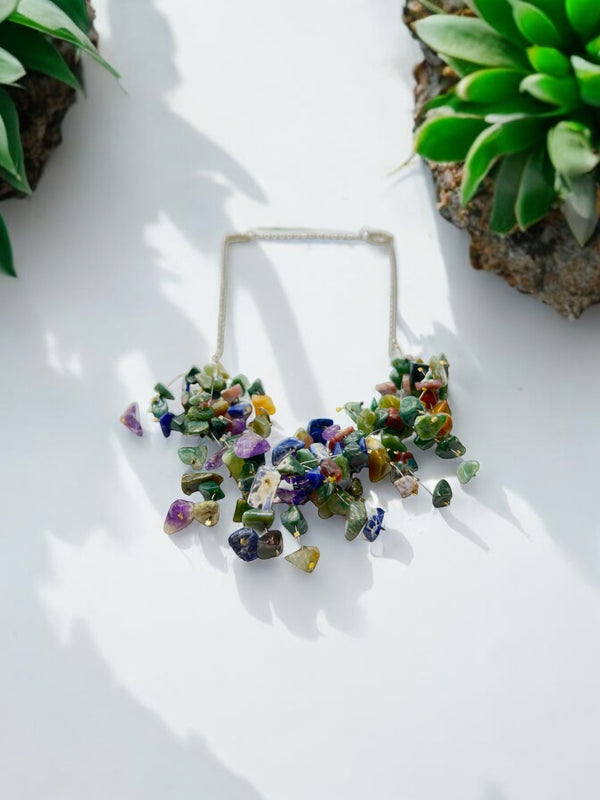 Multicolored Gemstone Starburst Spray Necklace | Unique Handmade Jewelry