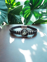 Black Braided Leather Bracelet with EGA Resin Centerpiece | Patriotic Jewelry