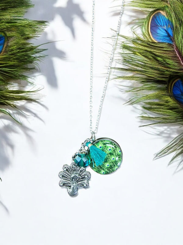 Peacock-Inspired Charm Necklace | Unique Handmade Jewelry