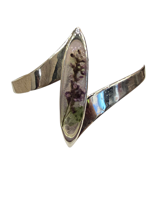 Lavender Floral Resin Ellipse Cuff Bracelet | Unique Handmade Jewelry