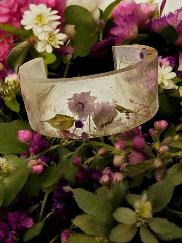 Pressed Flower Resin Cuff Bracelet | Unique Handmade Jewelry