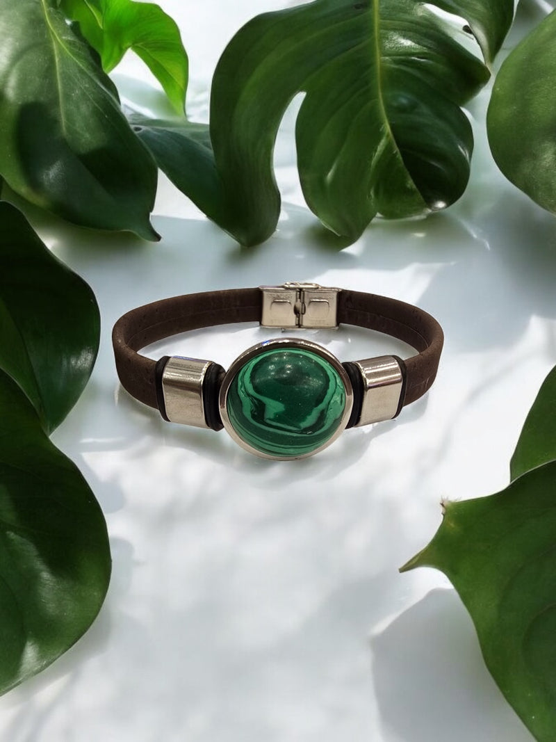 Earthy Malachite Cork Bracelet | Unique Handmade Jewelry