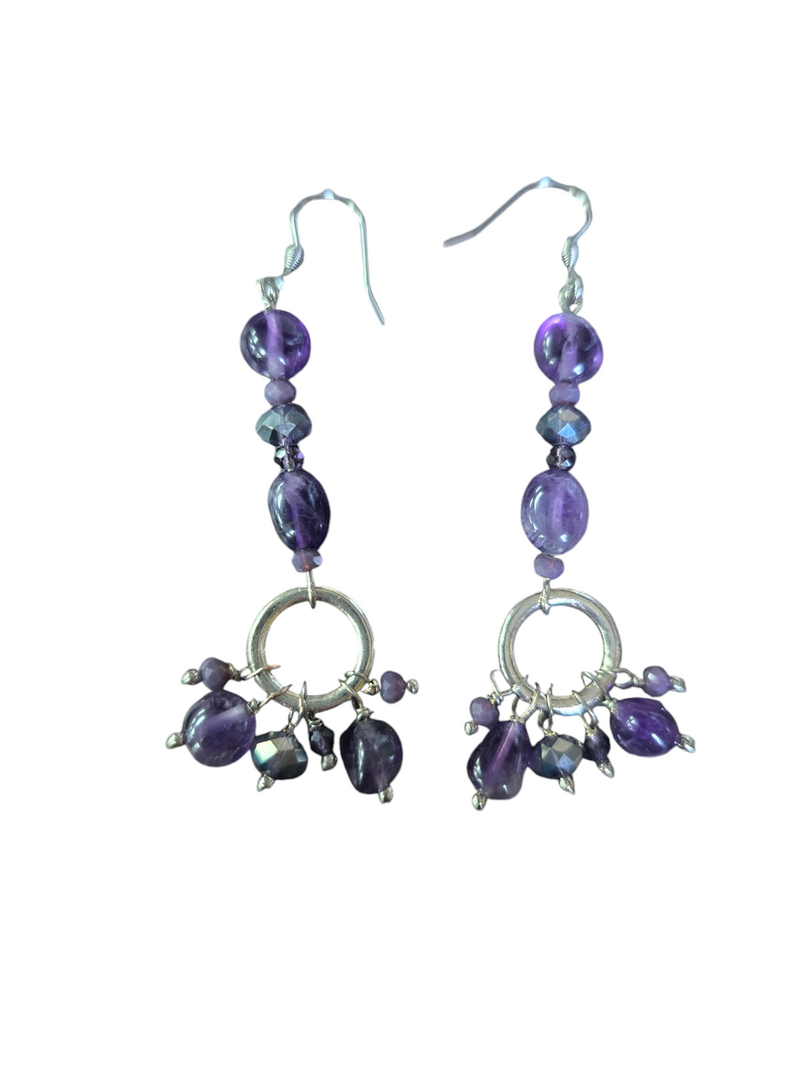 Amethyst, Tiger Eye, and African Turquoise Dangle Earrings | Unique Gemstone Jewelry