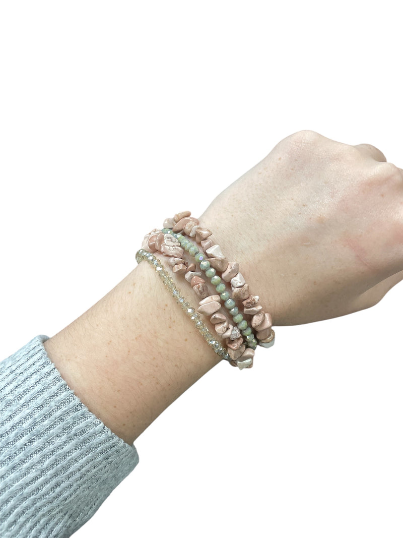 Multi-Strand Gemstone Bracelet | A Harmonious Blend of Aquamarine, Rhodonite, and Yellow Quartz