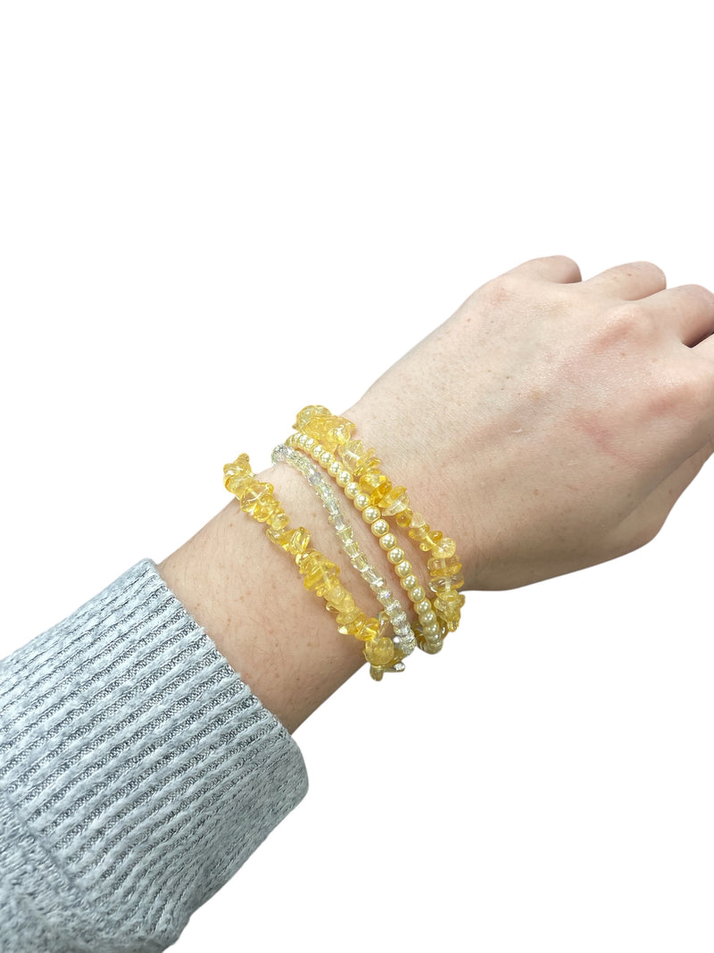 Multi-Strand Gemstone Bracelet | A Harmonious Blend of Aquamarine, Rhodonite, and Yellow Quartz