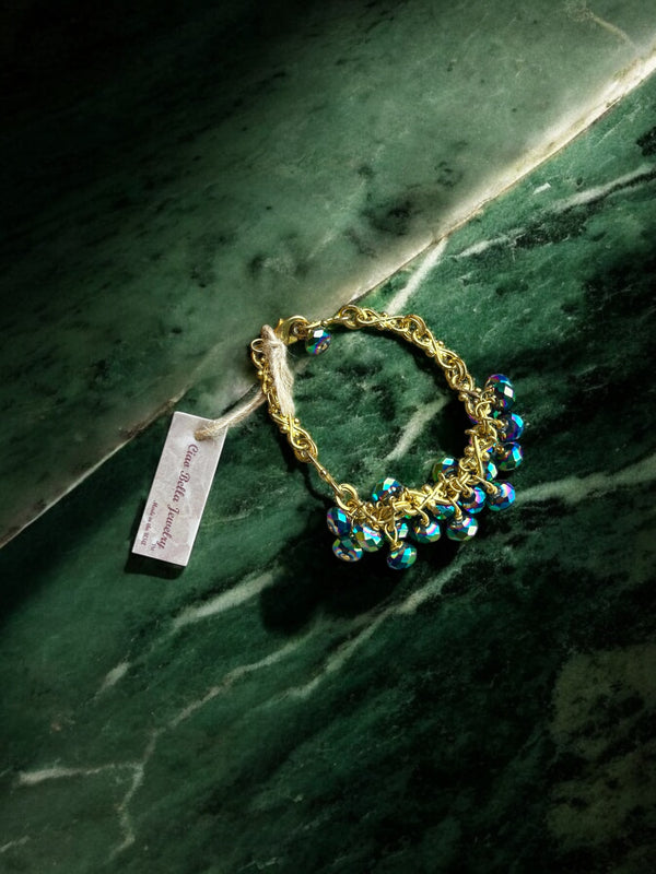 Rainbow Iridescent Beaded Bracelet with Gold Chain | A Boho Chic Statement