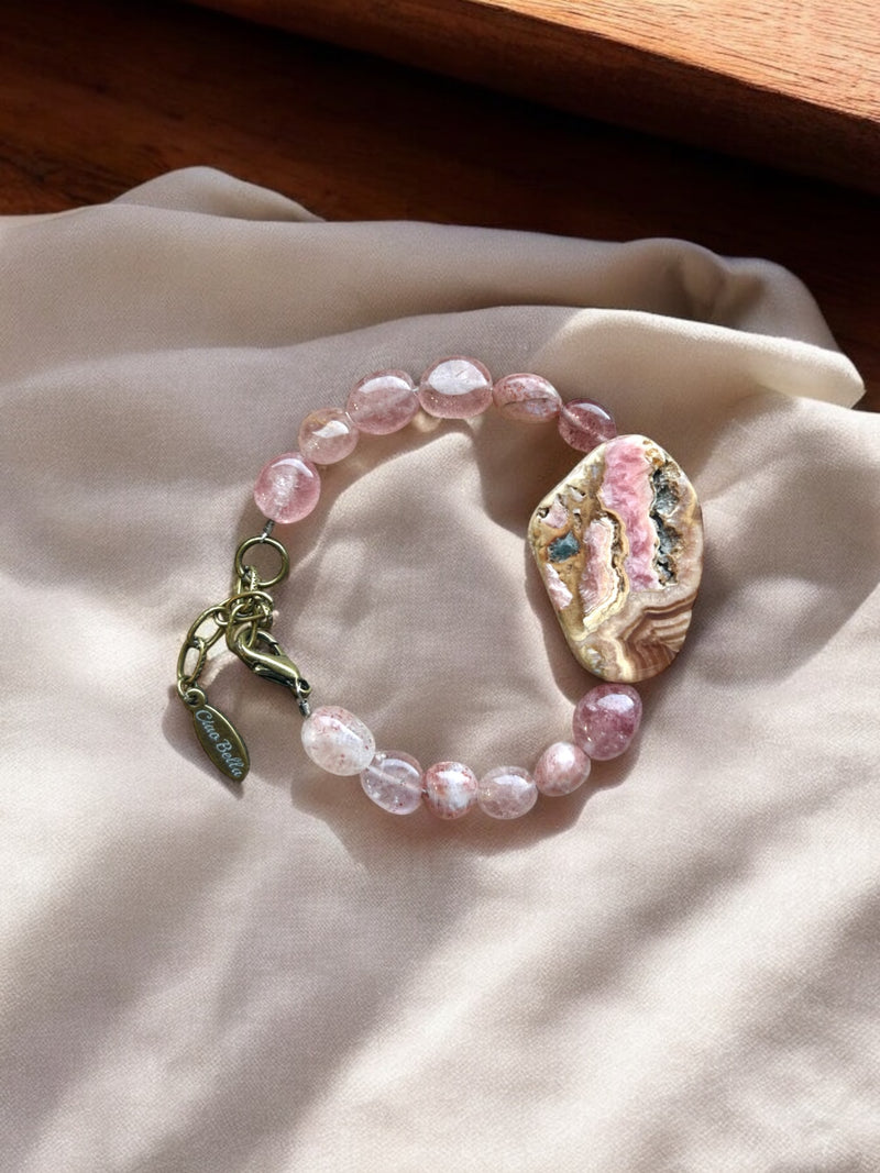 Strawberry Quartz and Rhodonite Stretch Bracelet | A Delicate and Earthy Combination