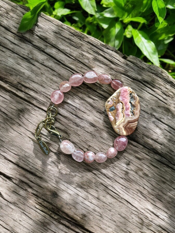 Strawberry Quartz and Rhodonite Stretch Bracelet | A Delicate and Earthy Combination