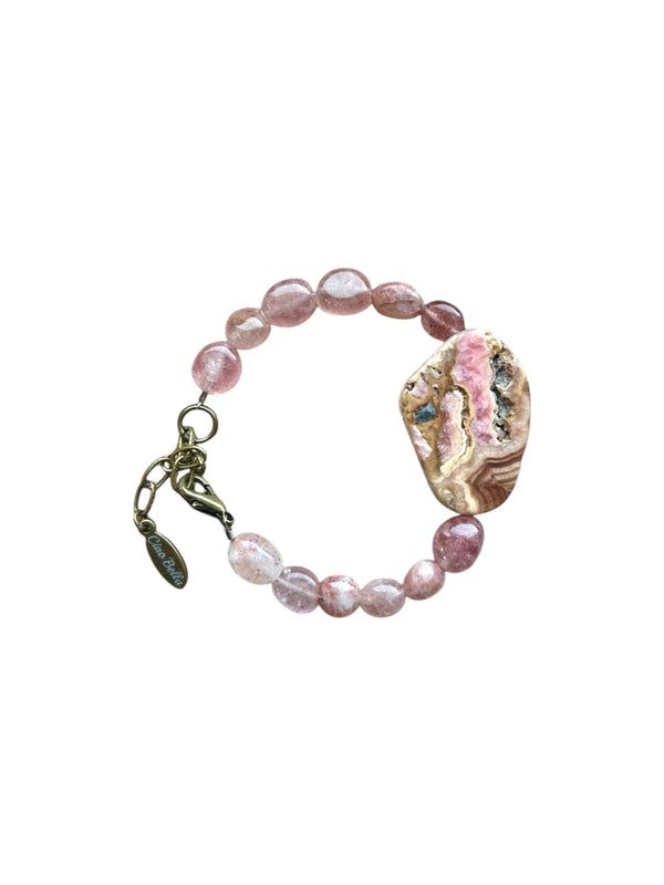 Strawberry Quartz and Rhodonite Stretch Bracelet | A Delicate and Earthy Combination