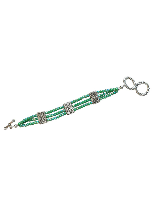 Elegant Green Crystal Triple Strand Bracelet | A Timeless Accessory