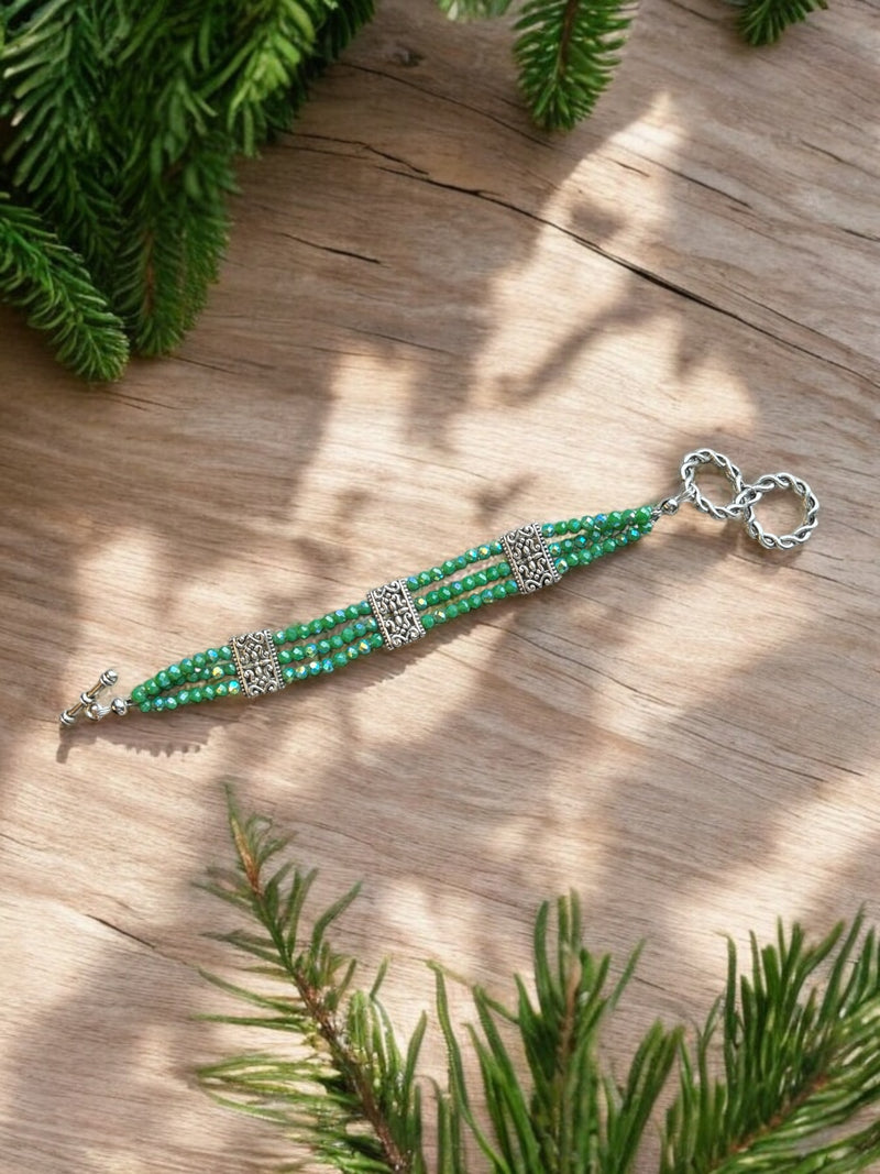 Elegant Green Crystal Triple Strand Bracelet | A Timeless Accessory