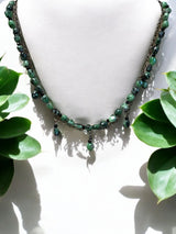 Green Ruby Zoisite Double Strand Necklace with Gunmetal Chain | Edgy and Elegant