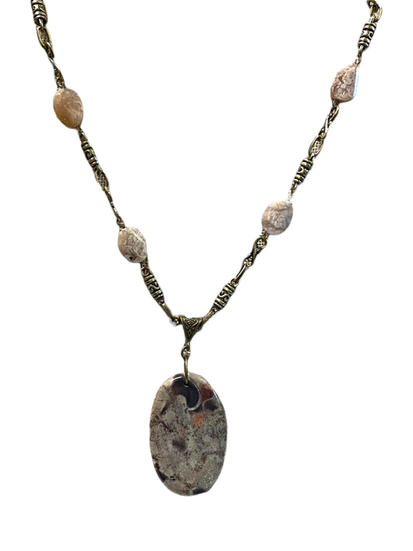 Painted Jasper and Gold Filigree Necklace | A Unique Statement Piece