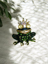 Crowned Crystal Frog Brooch