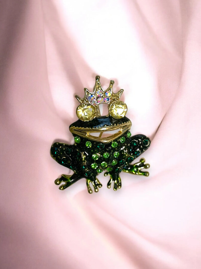 Crowned Crystal Frog Brooch