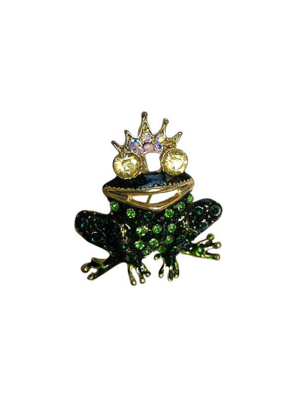 Crowned Crystal Frog Brooch