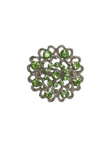 Silver Heart Circle Brooch with Light Green Crystals