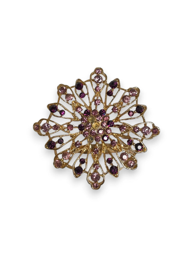 Large Gold Star Brooch with Amethyst Crystals