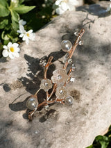 White Flower Brooch with Crystals