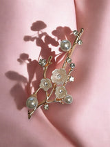 White Flower Brooch with Crystals