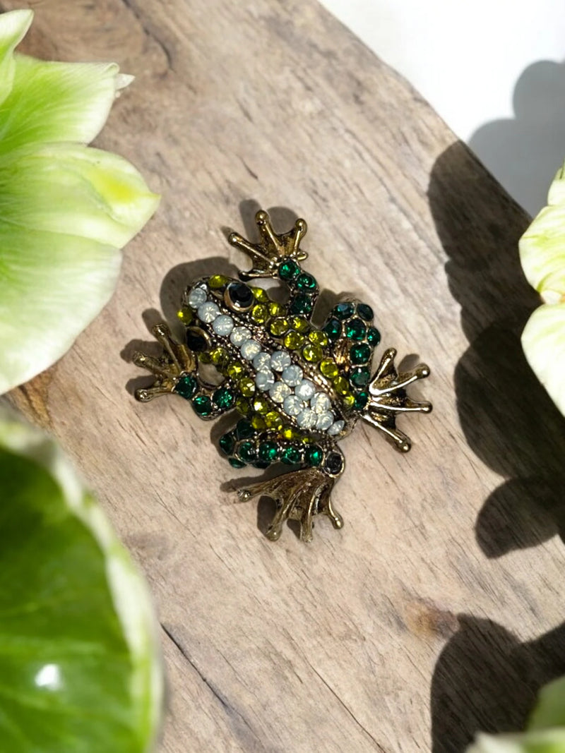 Sparkling Crystal Frog Brooch | A Whimsical and Unique Accessory | Green or Blue