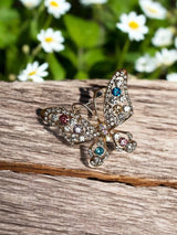 Blue, Pink, and Crystal Butterfly Brooch