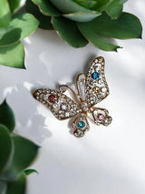 Blue, Pink, and Crystal Butterfly Brooch