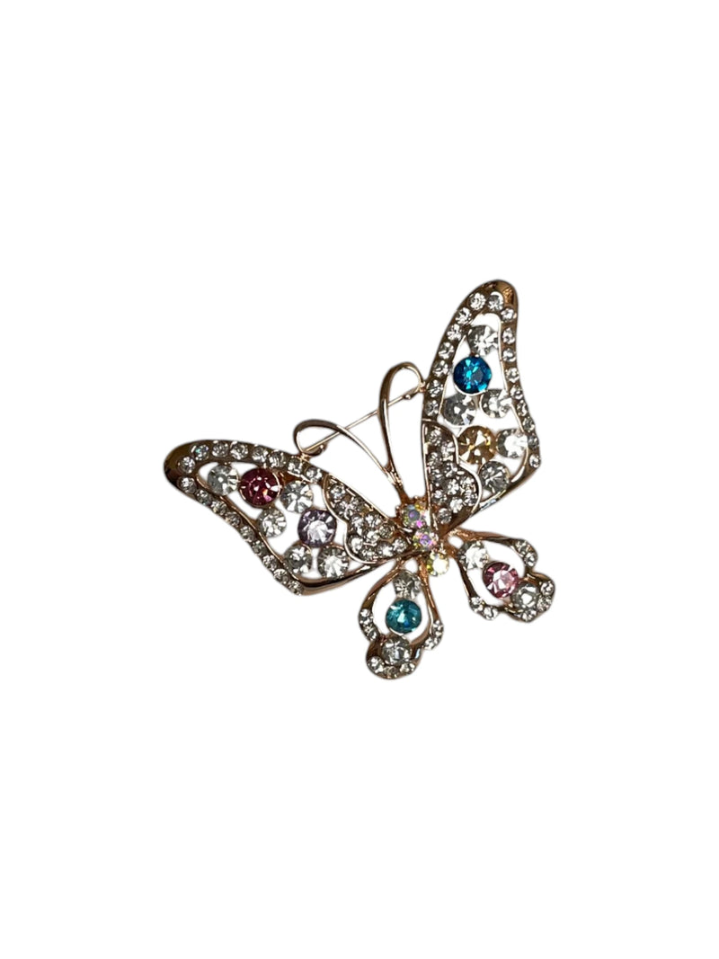 Blue, Pink, and Crystal Butterfly Brooch