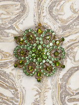 Large Circle Brooch with Green Crystals