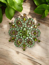 Large Circle Brooch with Green Crystals