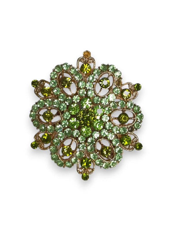 Large Circle Brooch with Green Crystals