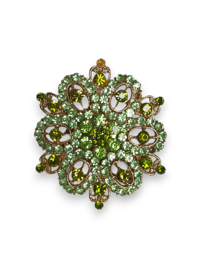 Large Circle Brooch with Green Crystals