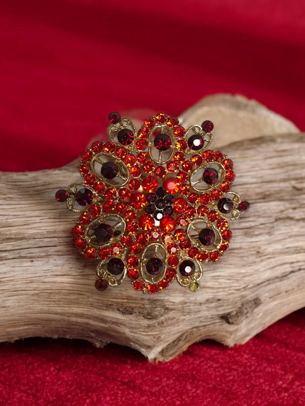 Large Circle Brooch with Red Crystals