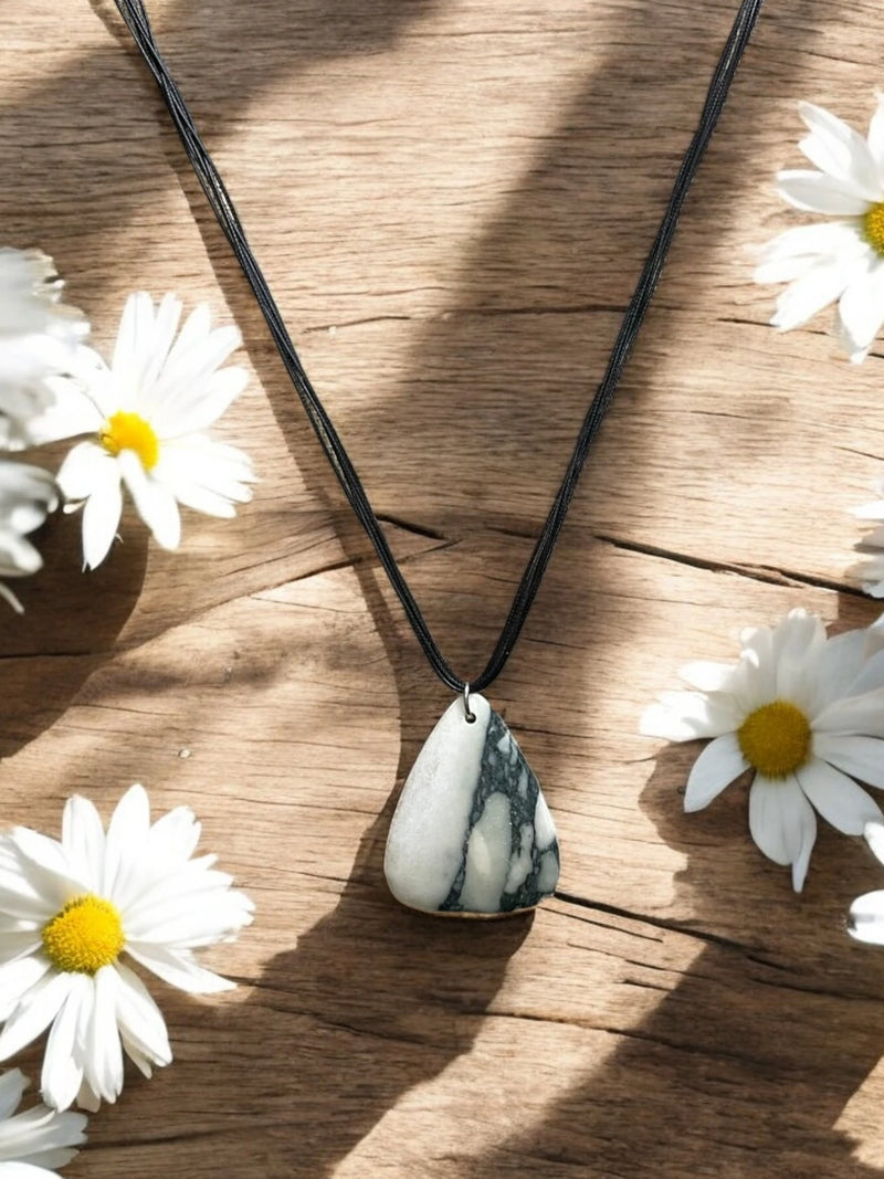 Black & White Agate Triangle Necklace - Grounding & Balancing | Unique Gemstone Jewelry