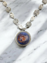 Blue, Orange and Purple Resin Filigree Necklace - Long & Boho Chic