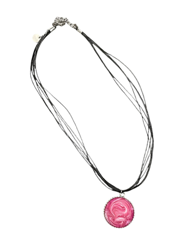 Breast Cancer Awareness Necklace - Pink & White Sparkle Resin Swirl Pendant