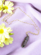 Purple Druzy Stone Pendant Necklace with White Crystals - Gold Chain