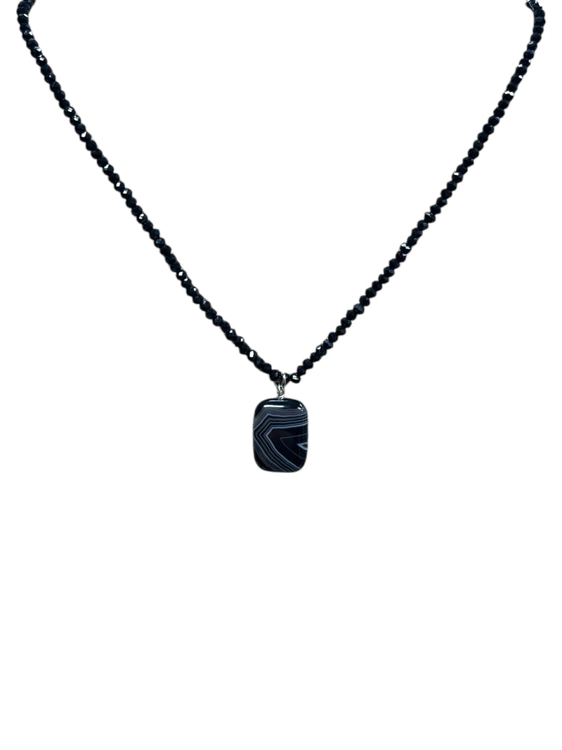 Black Sardonyx Stone Pendant Necklace - Elegant & Grounding Jewelry