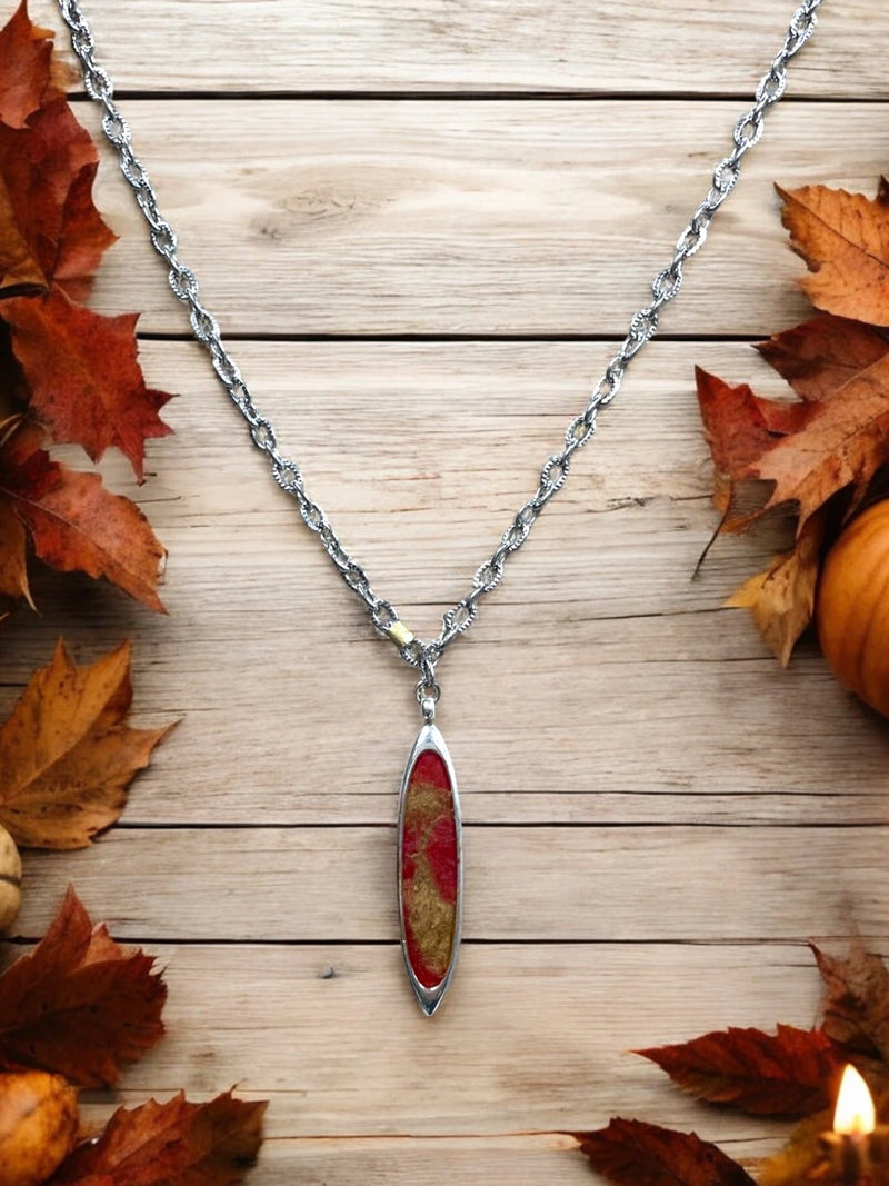 Red and Gold Mixed Resin Ellipse Pendant Necklace