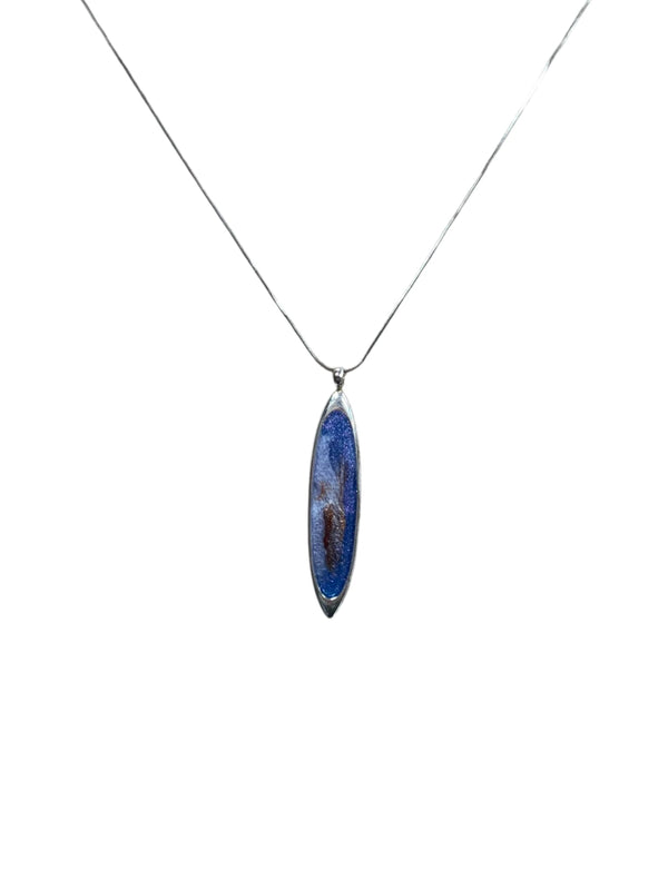 Blue & Brown Resin Ellipse Pendant Necklace - Sterling Silver - Unique & Elegant