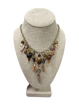 Gemstone Cluster Bib Necklace - Antique Gold - Tiger Eye or Turquoise Amazonite