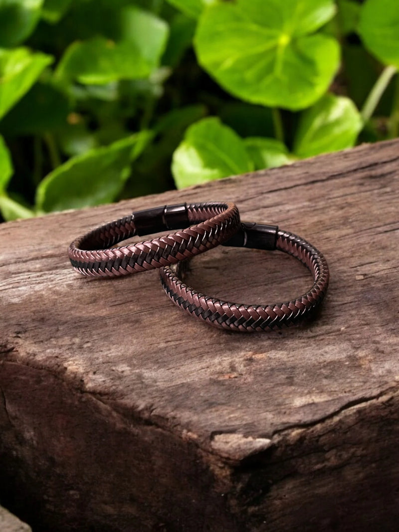 Men's Brown Braided Magnetic Bracelet - Style & Wellness | Therapeutic & Fashionable