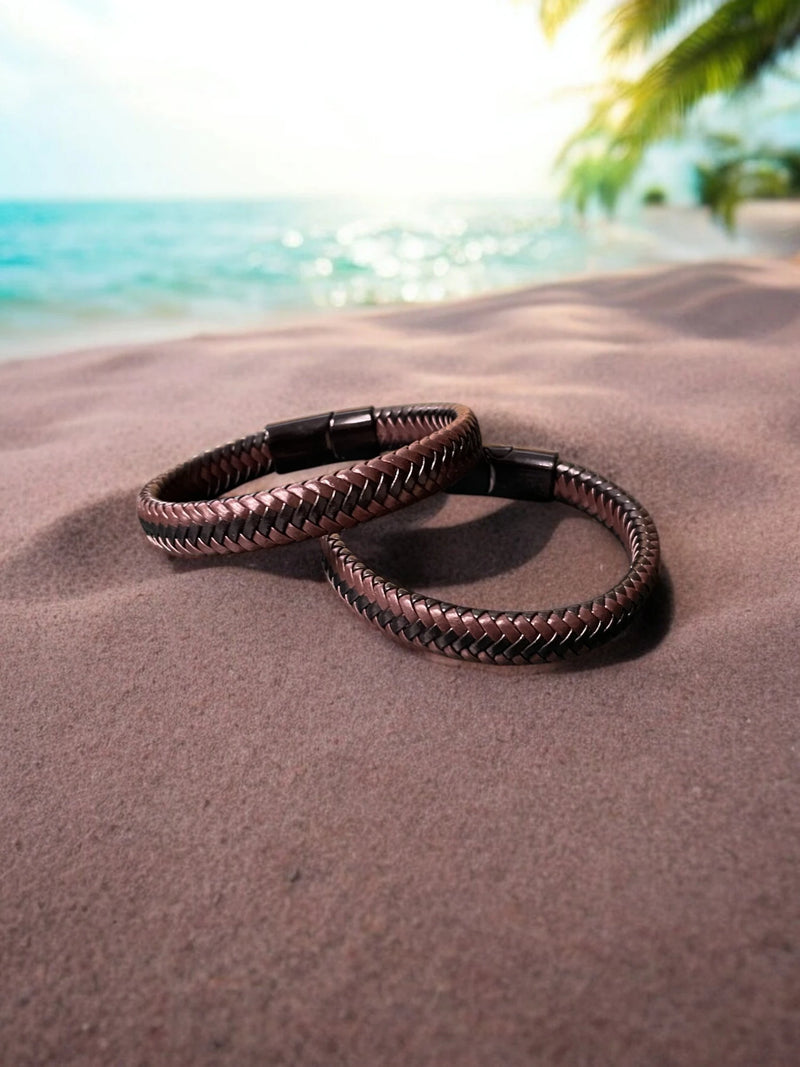 Men's Brown Braided Magnetic Bracelet - Style & Wellness | Therapeutic & Fashionable