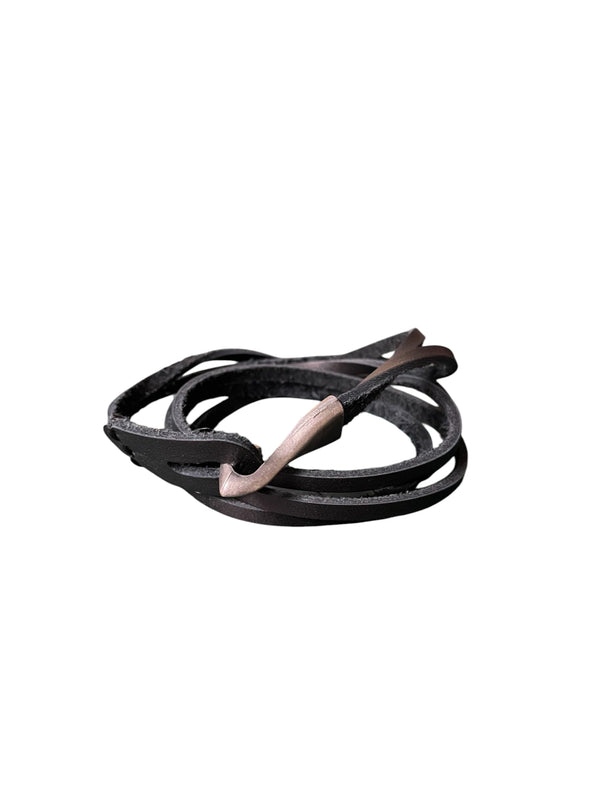 Black Leather Wrap Hook Bracelet - Edgy & Stylish | Men's Leather Bracelet