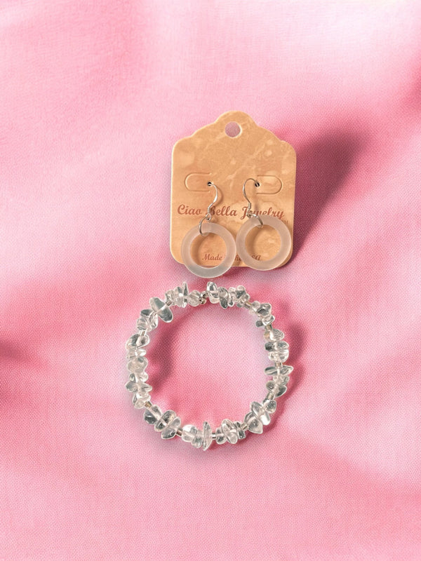 Crystal Beaded Bracelet & Frosted Sea Glass Earrings