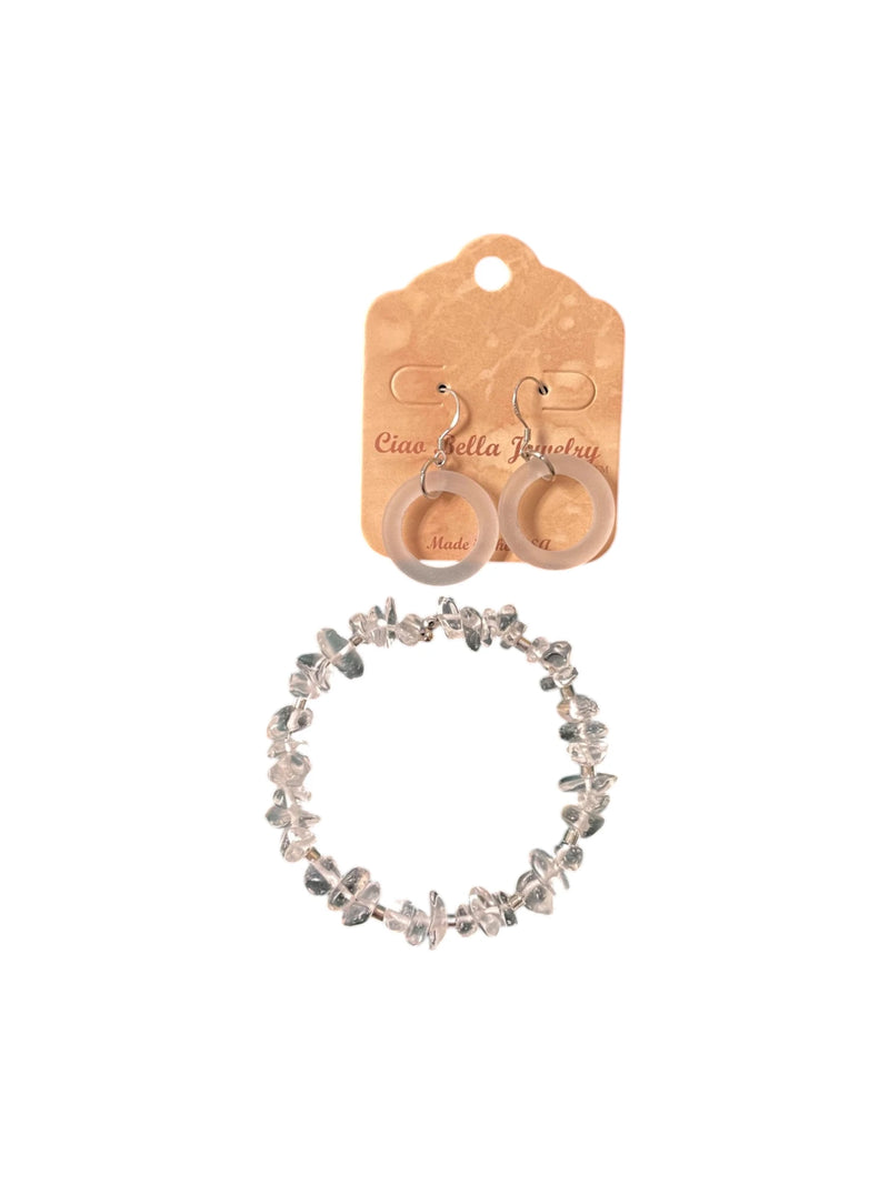 Crystal Beaded Bracelet & Frosted Sea Glass Earrings