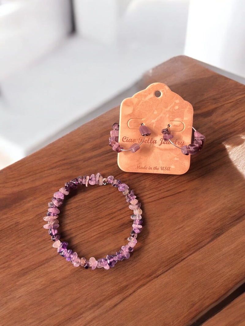 Amethyst Jewelry Set, Wrap Bracelet & Hoop Earrings