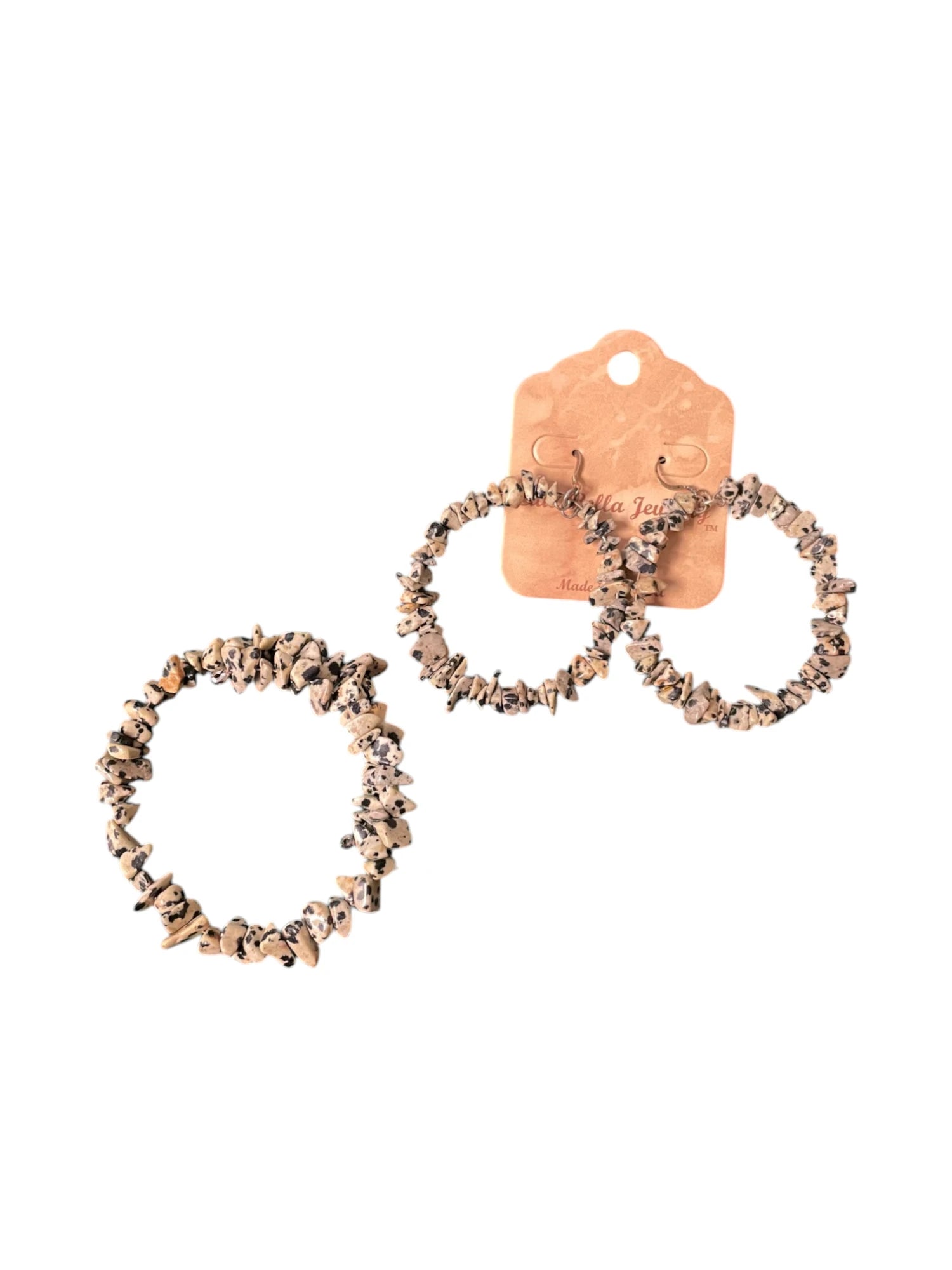Dalmatian Jasper Bracelet and Large Hoop Earring Jewelry Set